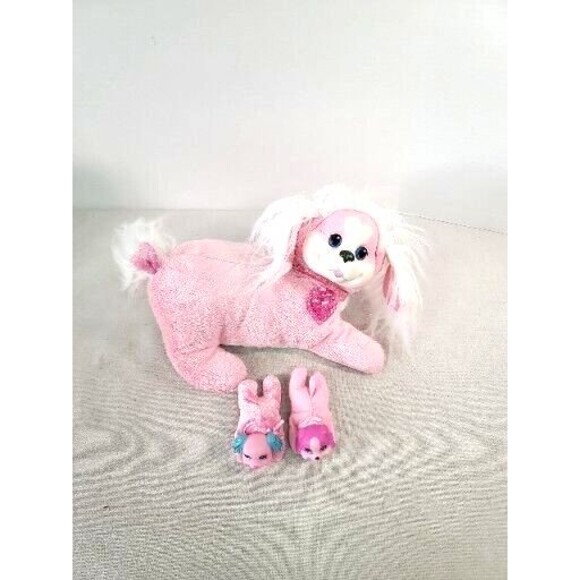 Puppy Surprise Pink and White Mom and Two Puppies Pups Stuffed Animal Plush Toy - Picture 1 of 8